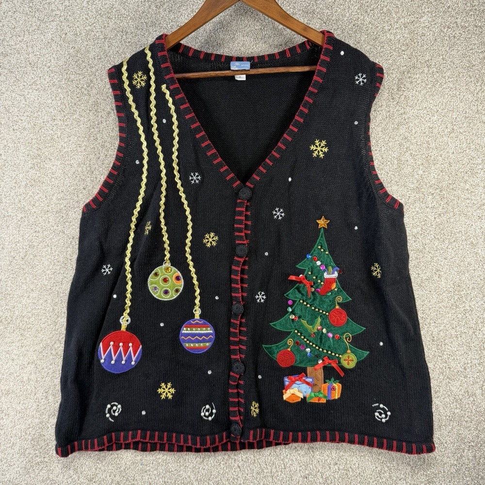 Holiday Editions 2x Embroidered Christmas Vest Festive Grannycore Vintage
